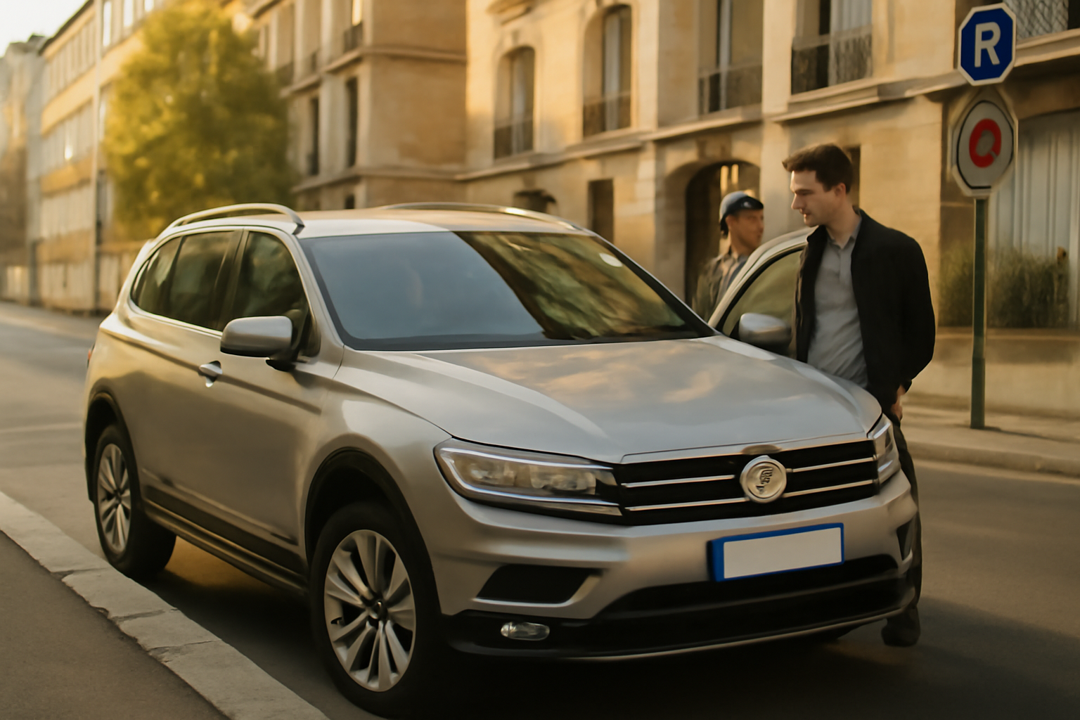 277 tiguan compact stationnement en ville avec lumière naturelle