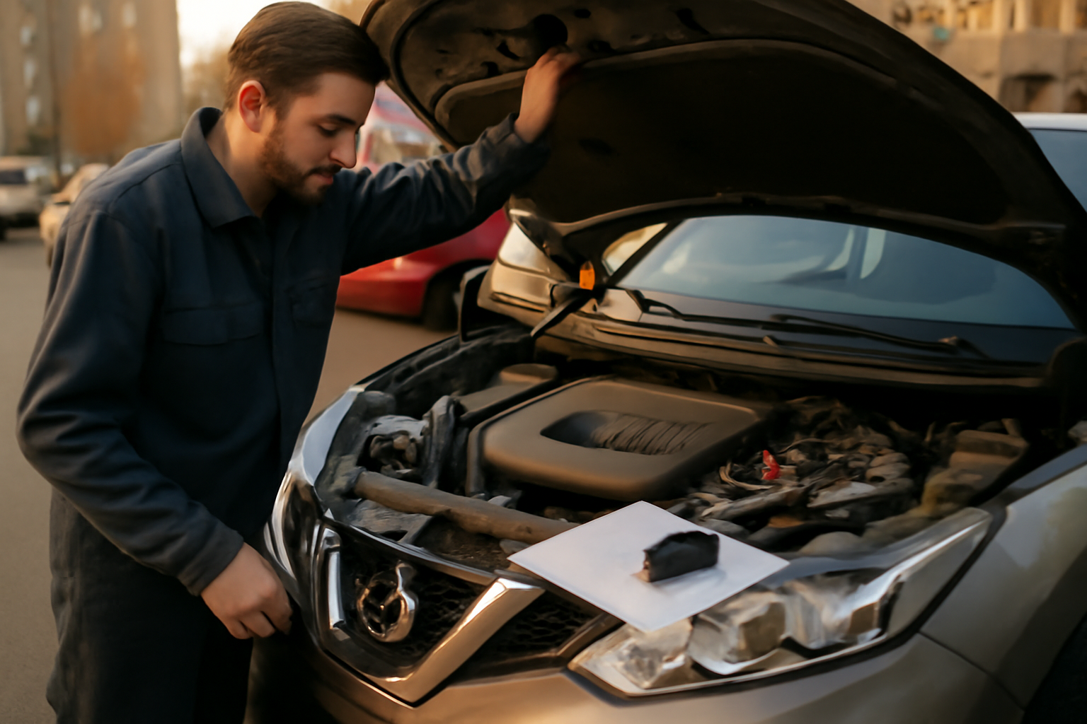 moteur Nissan Qashqai 1.6 dci 130 sous le capot lors d’un contrôle avant achat