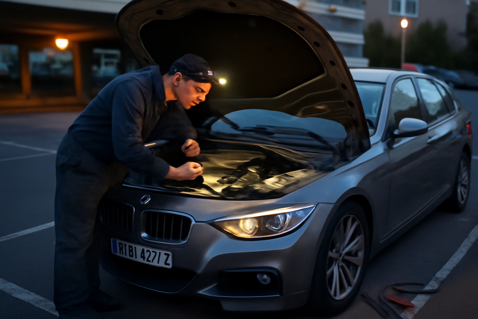 moteur BMW 320d sous le capot, inspection visuelle avant achat