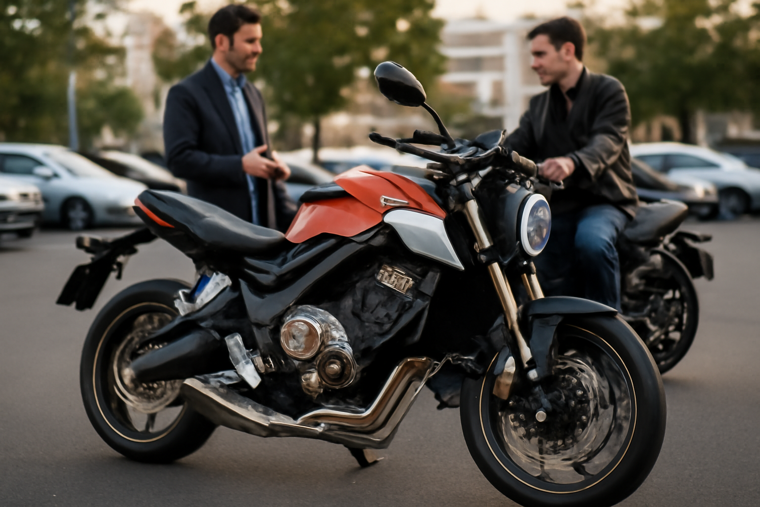 Honda CB650R 103 cb650r en vente, vue de face sur parking ensoleillé