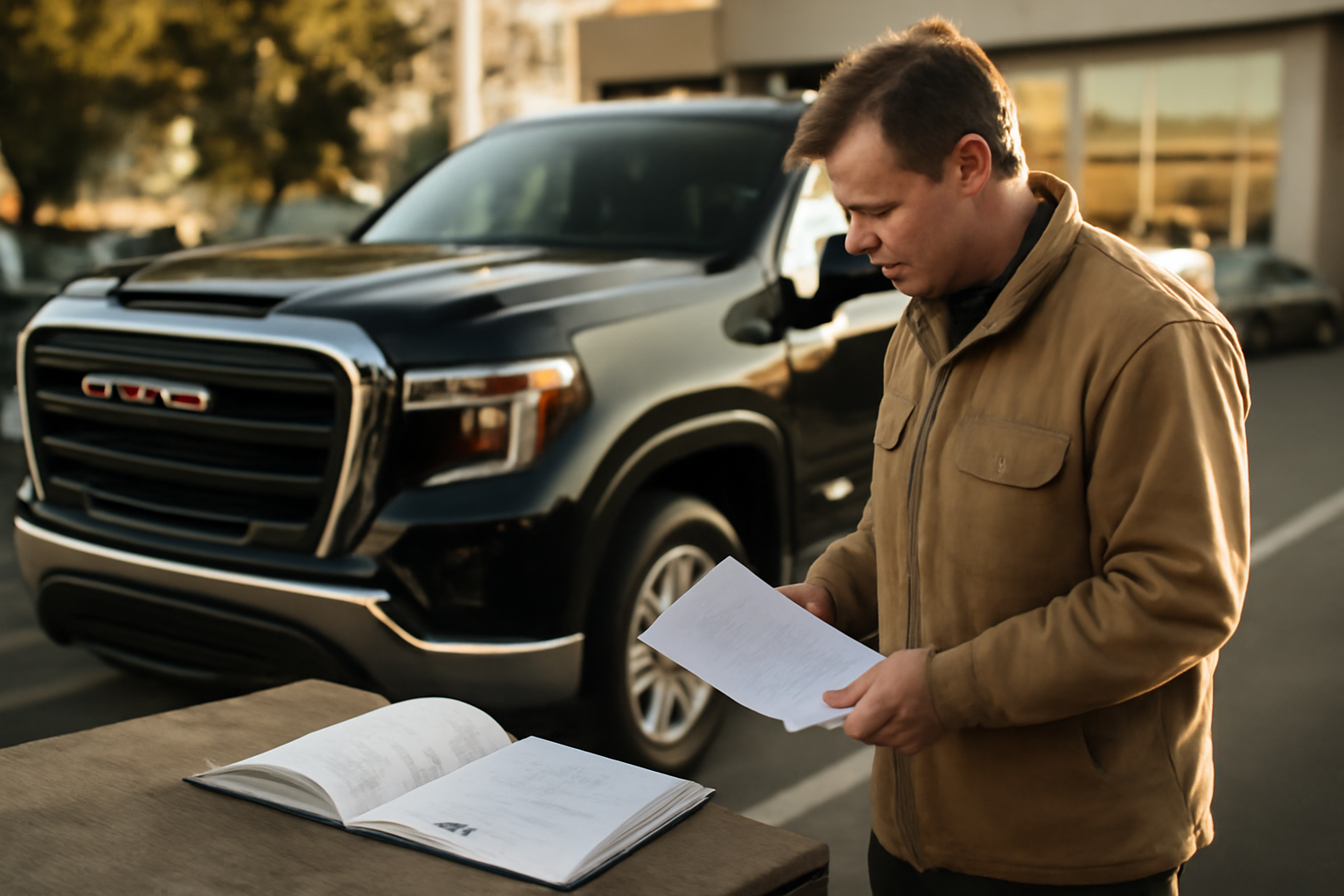 126 gmc automerk : pick-up GMC d’occasion avec fiche technique et VIN sur une table