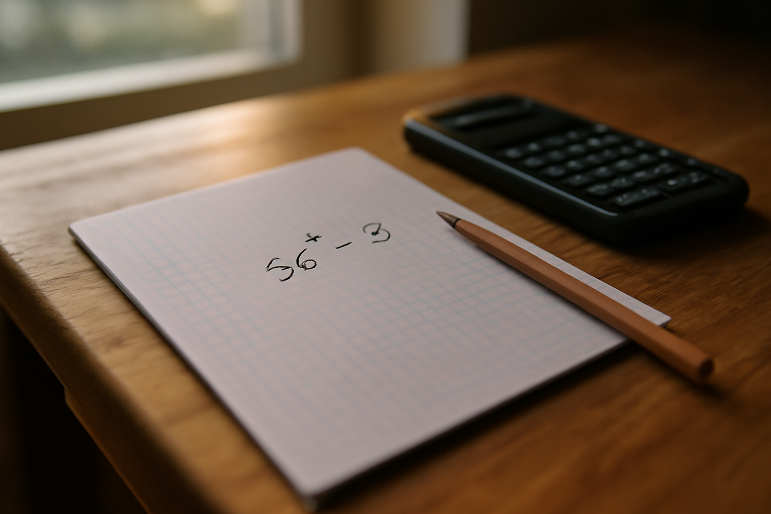 Calcul de 36 2 8s : écriture de 36² puis soustraction de 8 sur une feuille
