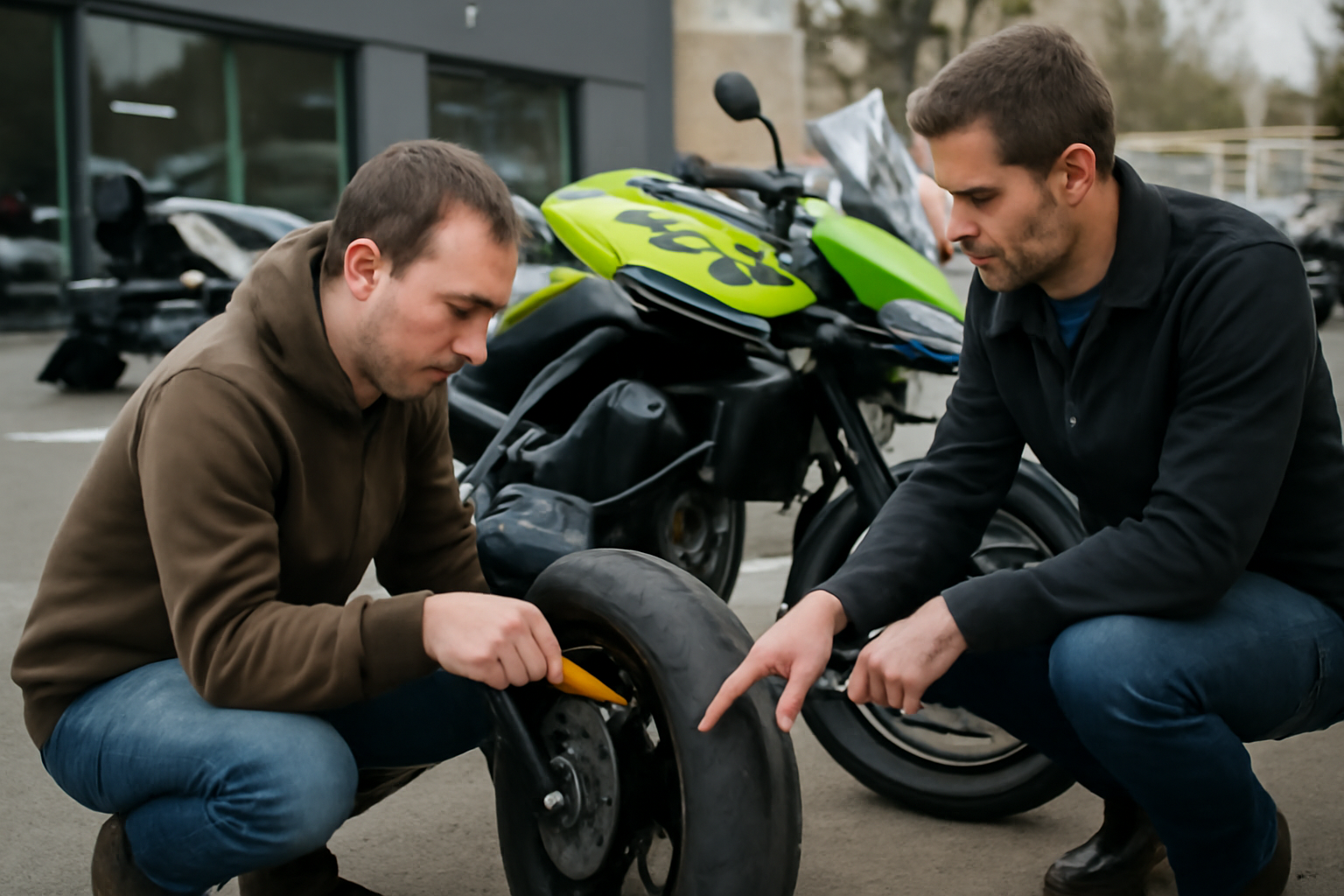 Inspection des pneus et de la transmission sur une Kawasaki Z900 85 kW avant achat