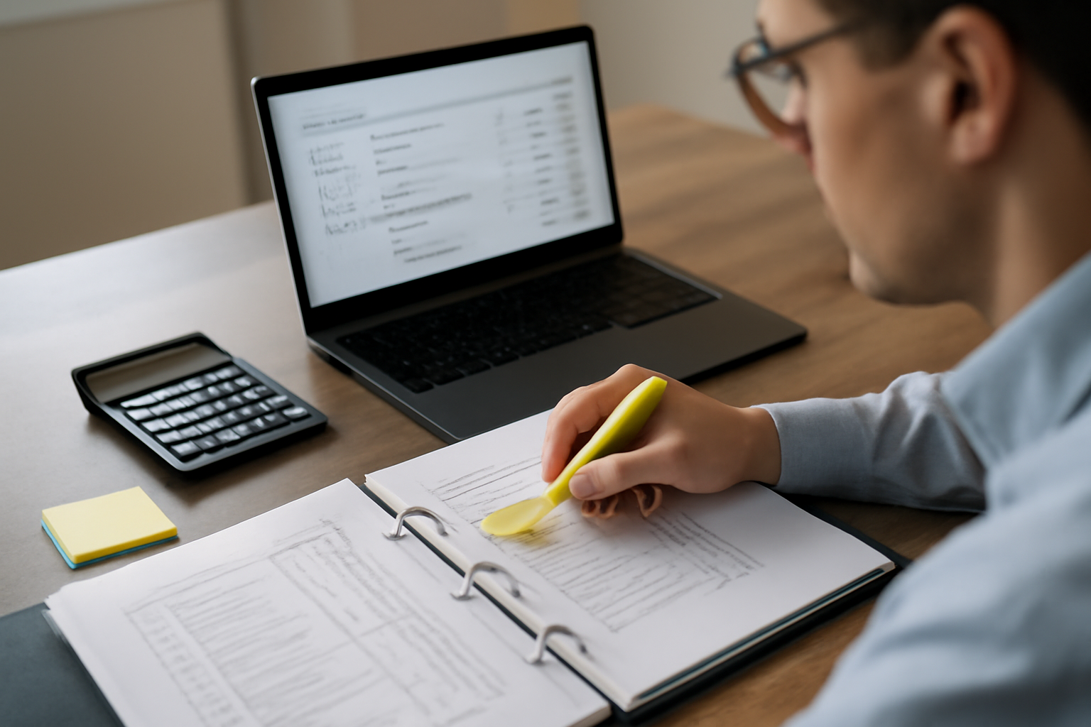 Comptable analysant un plan comptable avec mention classe n 1 et documents d’entreprise