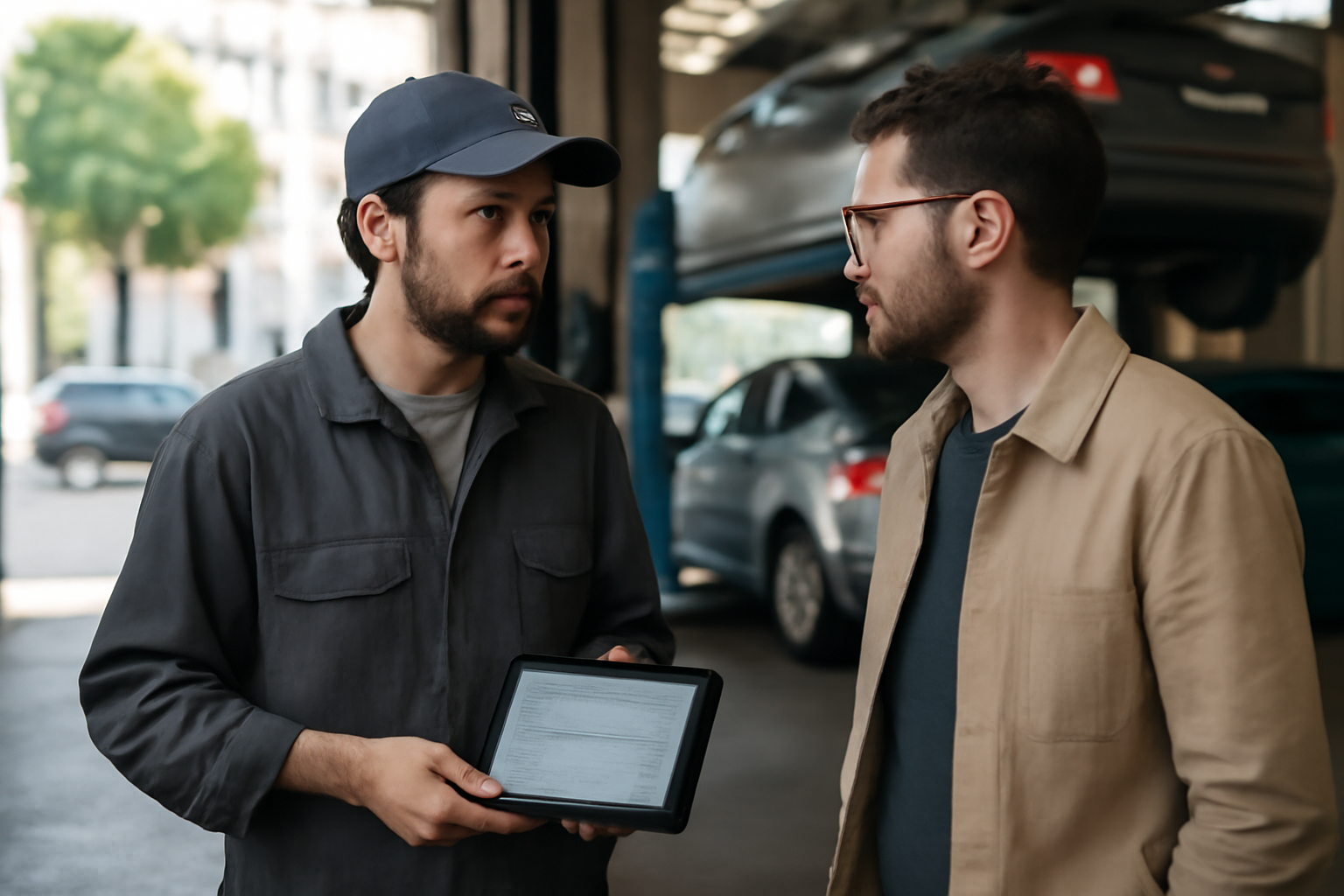 Garage marseille : atelier automobile avec mécanicien et devis sur tablette