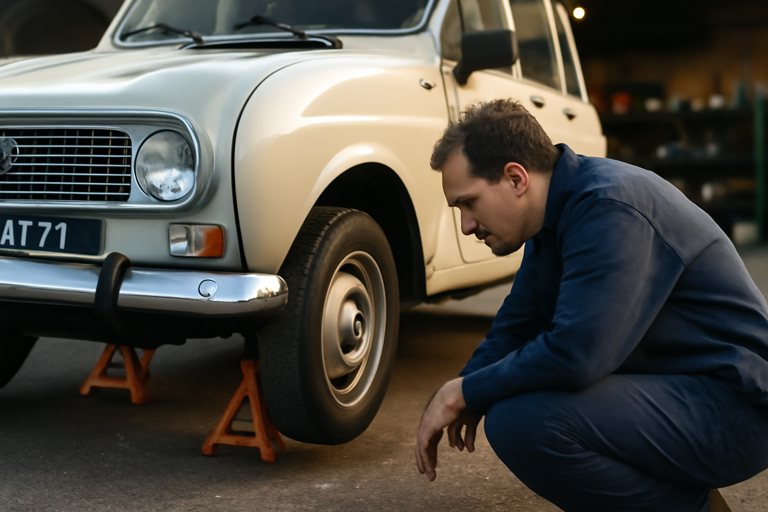 Renault 4L d'occasion inspectée sous le châssis, plancher et bas de caisse