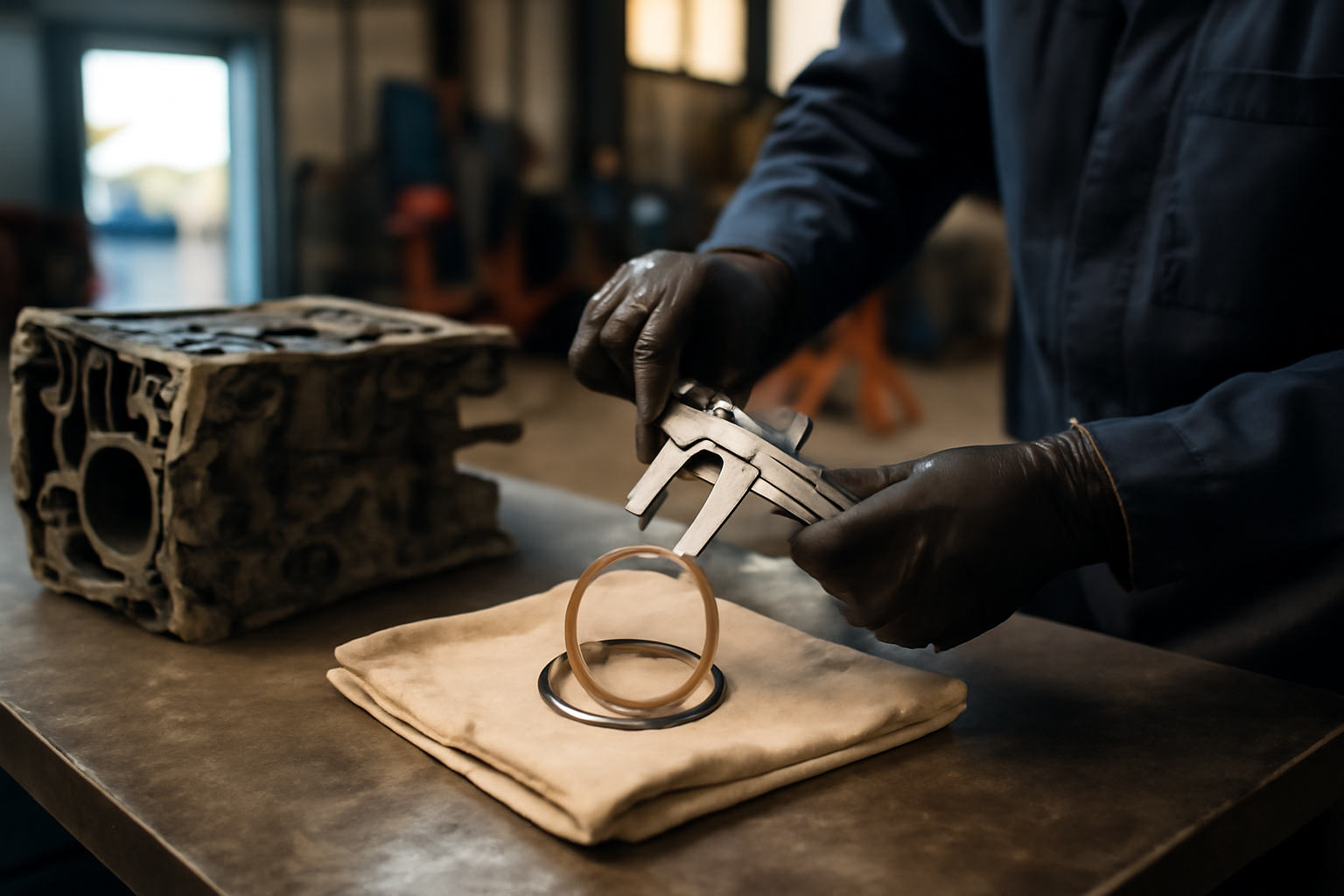 segmentation moteur : segments de piston au contact du cylindre, contrôle en atelier