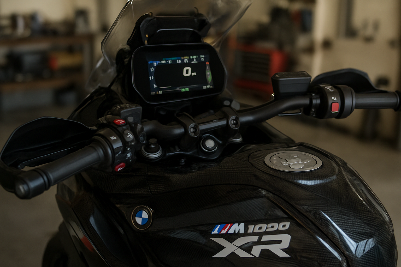 Détails d’équipement M sur BMW M 1000 XR : pièces carbone et finition du poste de conduite