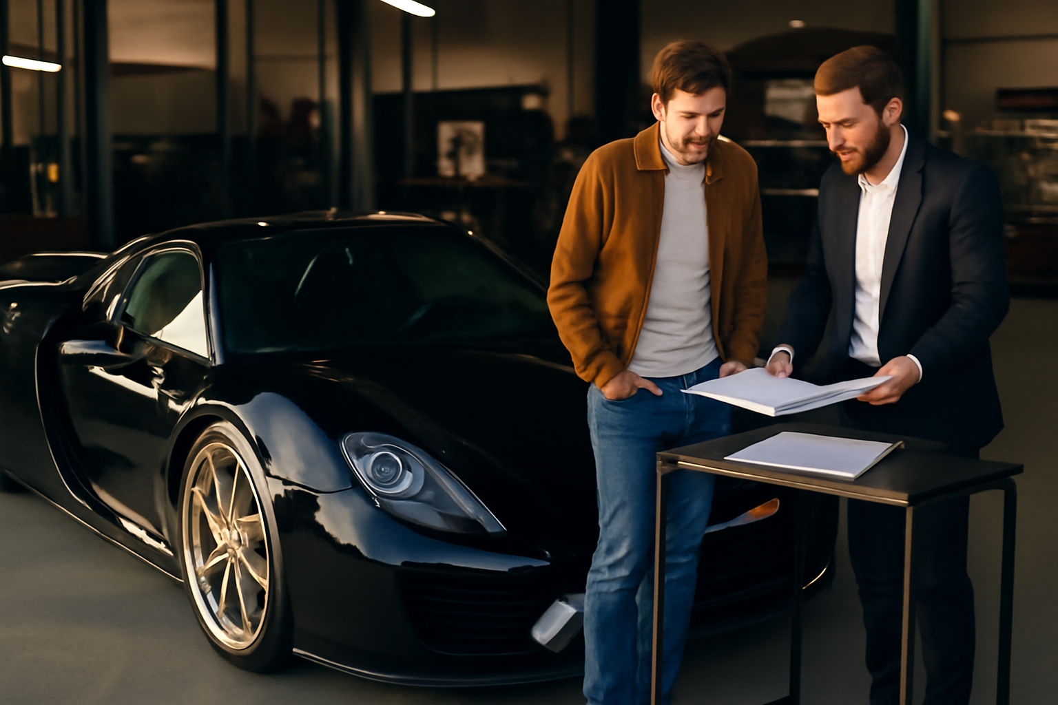 Porsche 918 Spyder hybride rechargeable d’occasion, vue détaillée de face sur route en France