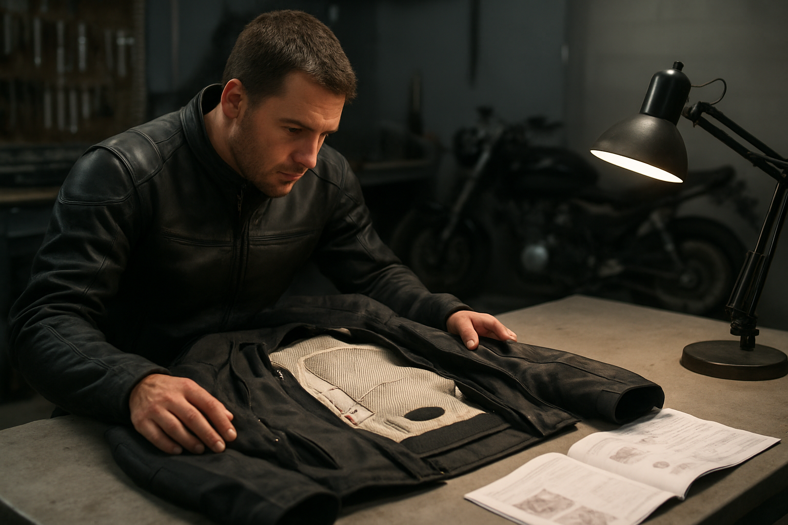 Mise en place d’une veste airbag moto sur un banc d’essai, contrôles avant départ