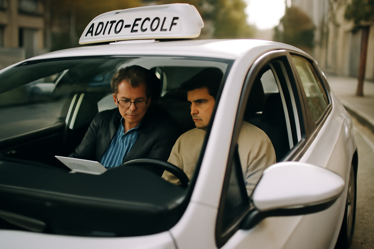 grille permis CEPC inspecteur évaluant vision trajectoire communication dans une voiture d’examen