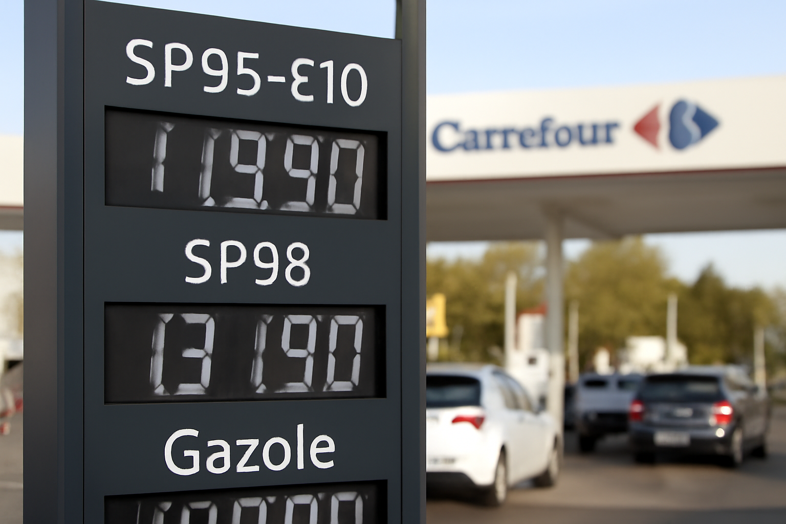 panneau prix carburants à la station service carrefour mérignac