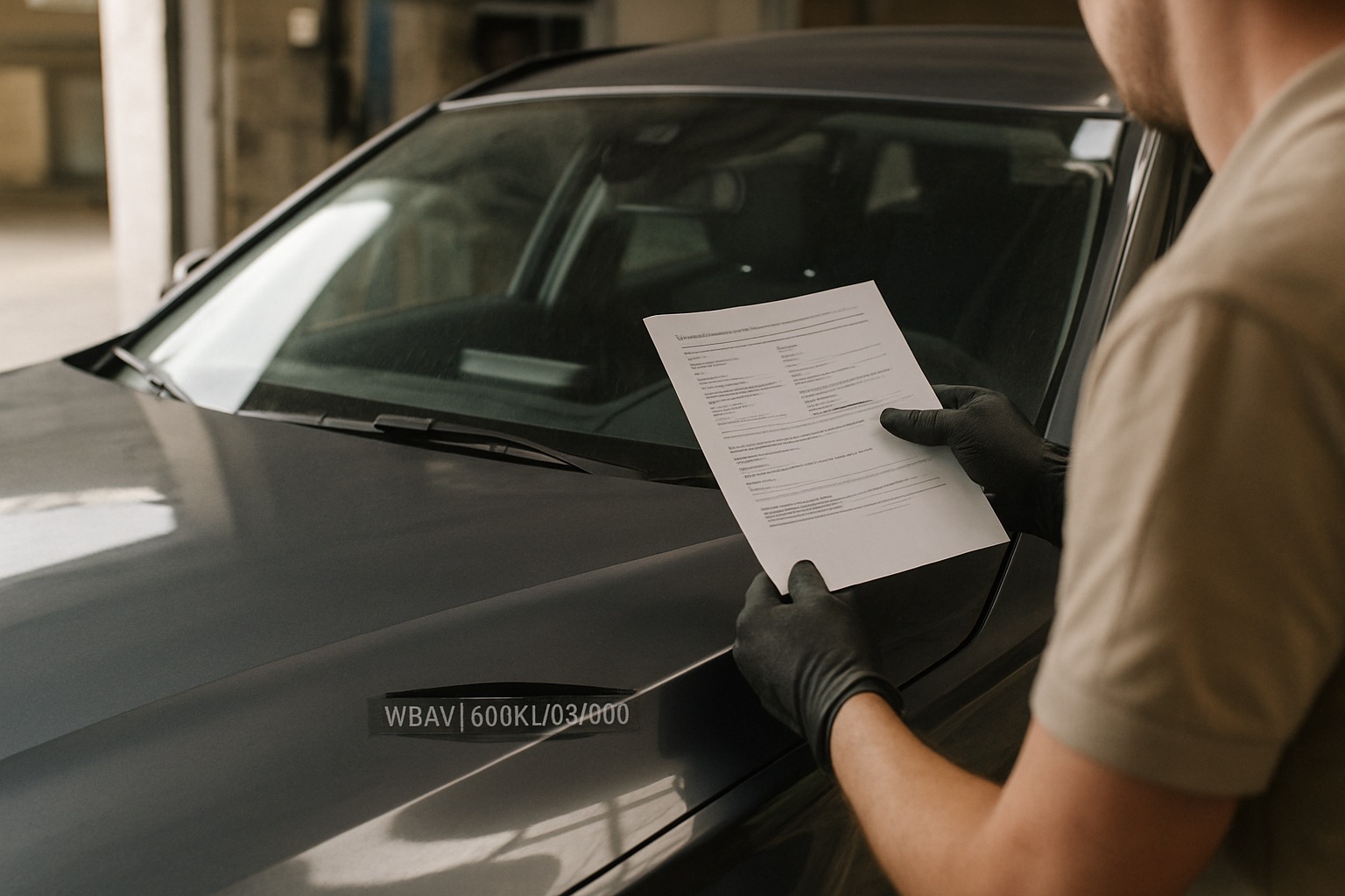 Repérage du VIN sur une BMW 320d et lecture des étiquettes de références