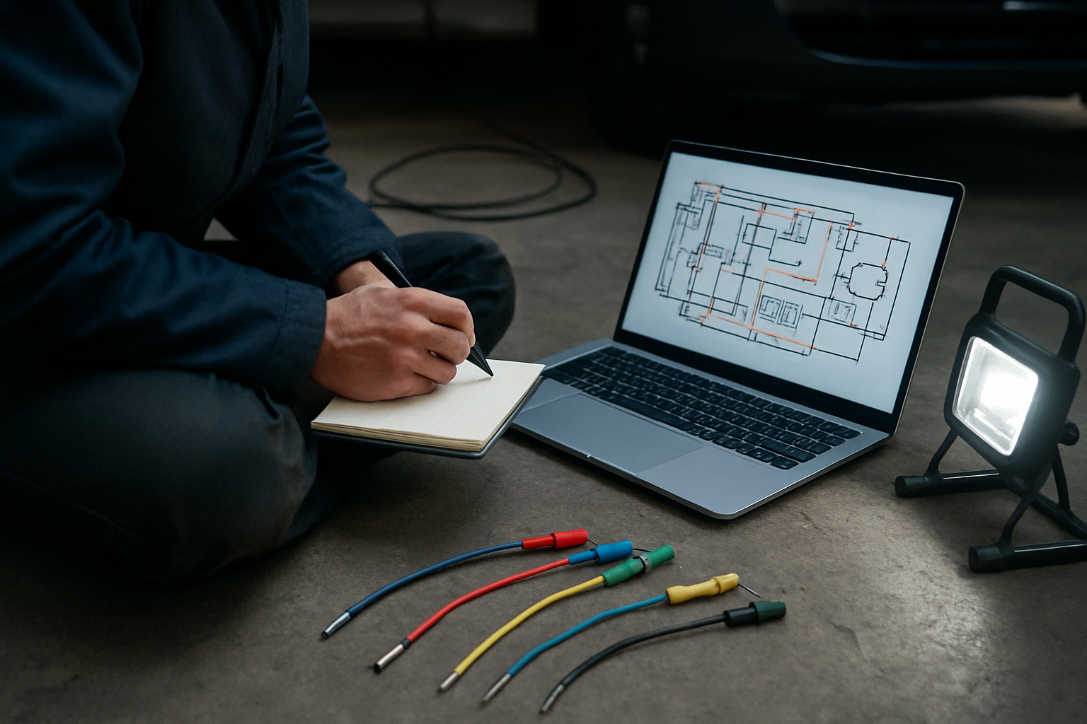 Consultation d’un schéma électrique de BMW 320d sur écran et vérification des connecteurs
